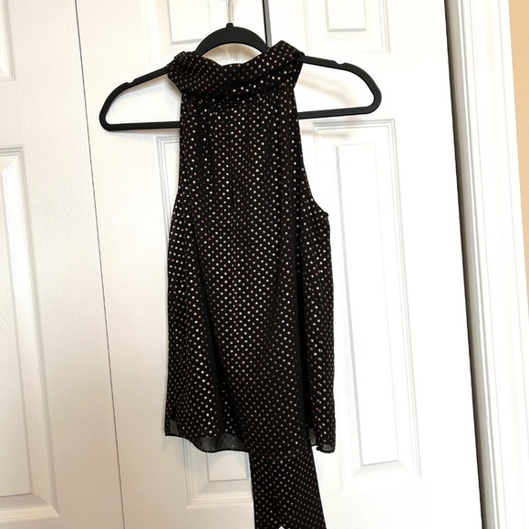 Jason Wu Polka Dot No Sleeve Draped Neck Top with Scarf Sheer Black Gold NWT - Picture 6 of 16
